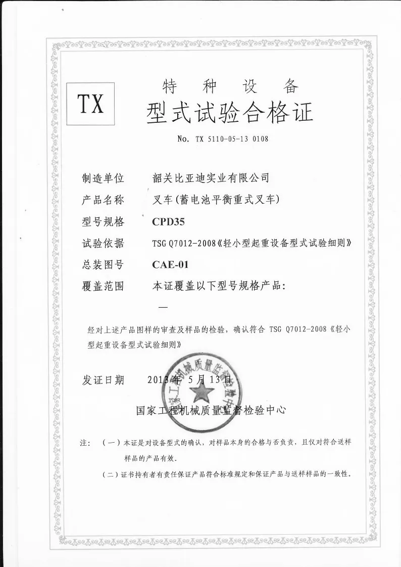 Certificado de ensaio de tipo CPD35