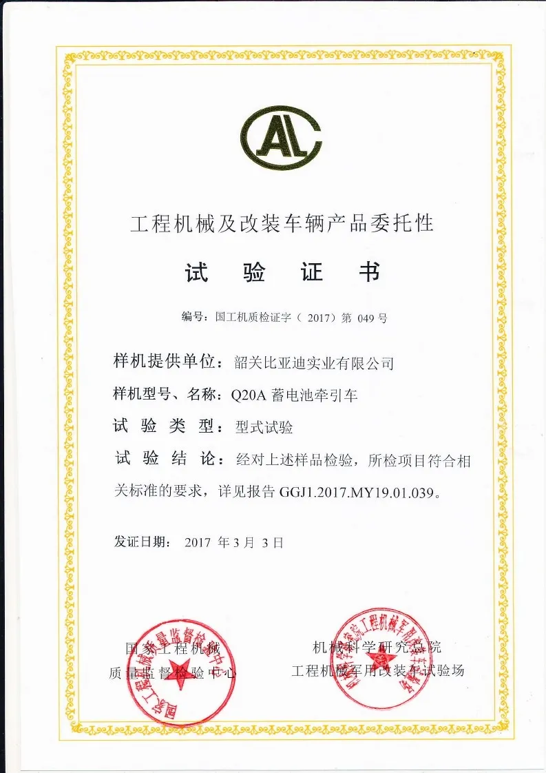 Certificado de ensaio do tipo Q20A