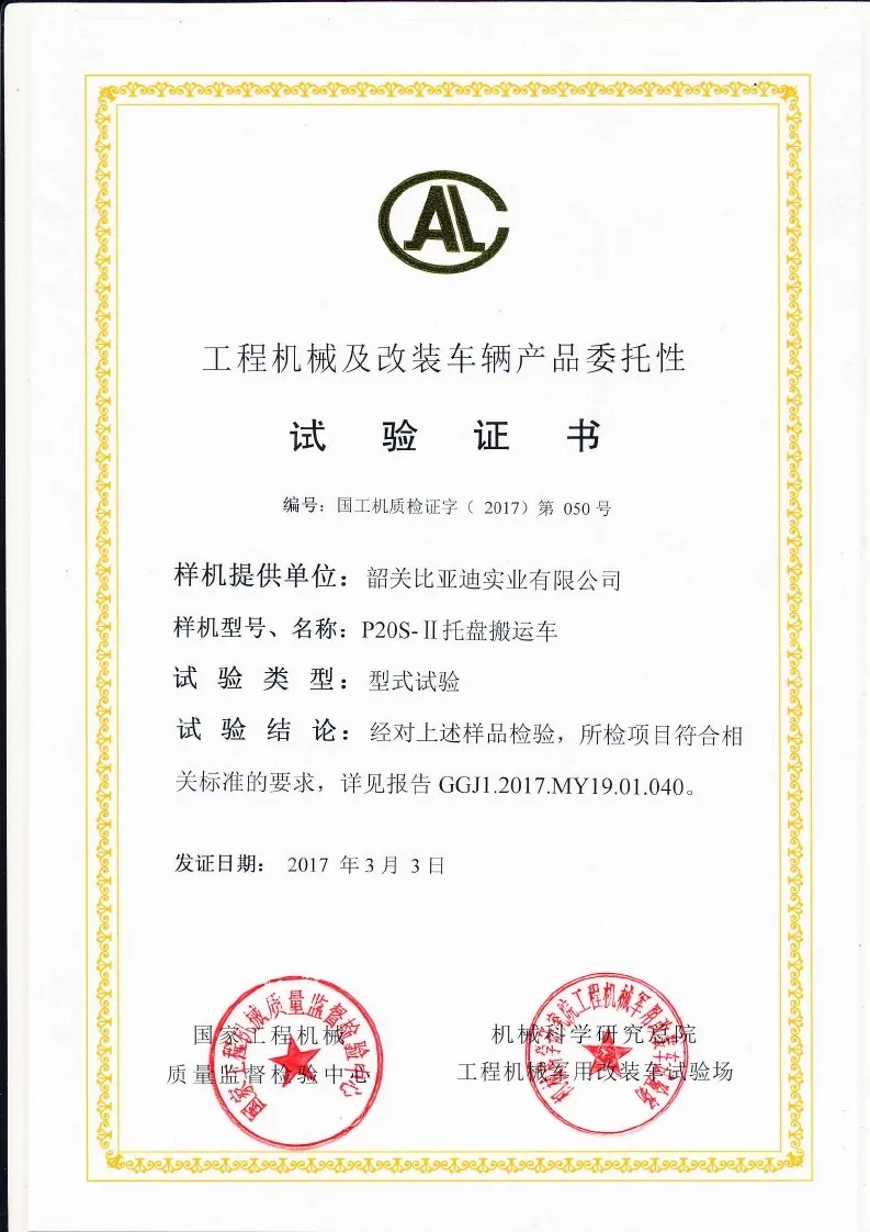 Certificado de teste do tipo P20S-2