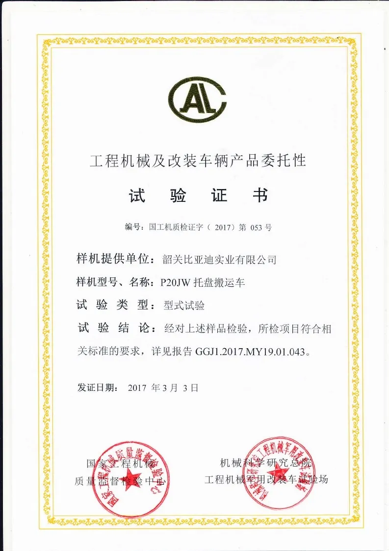 Certificado de teste de tipo P20JW