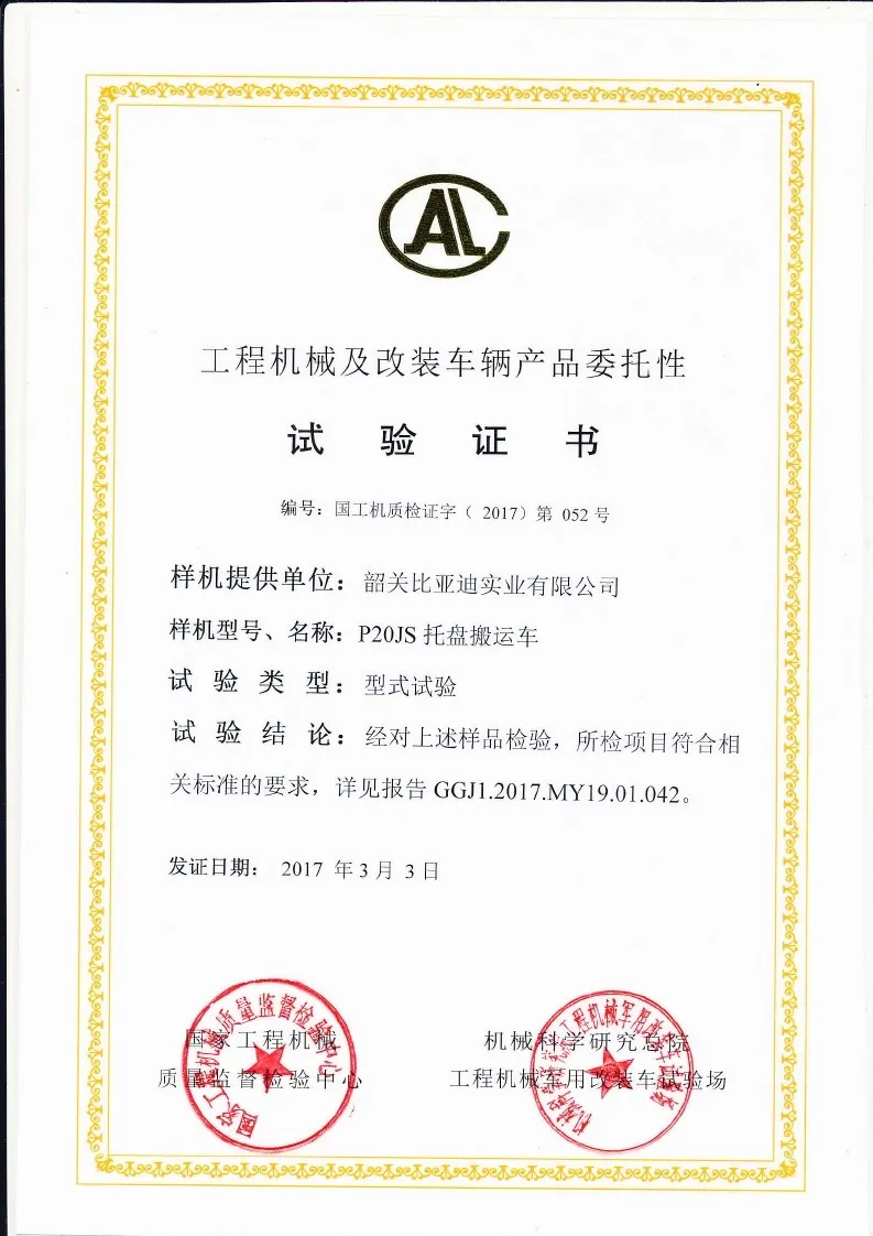 Certificado de teste de tipo P20JS