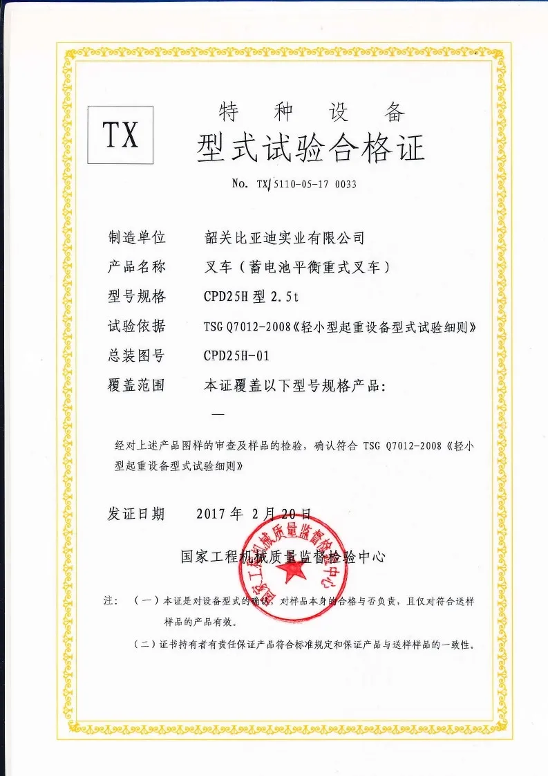 Certificado de teste do tipo CPD25H