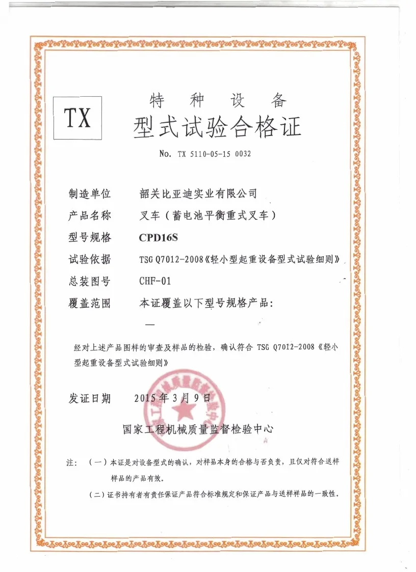 Certificado de teste de tipo CPD16S